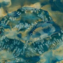 When the Mountain Washed Ashore Blu Pittura Astratta su Carta