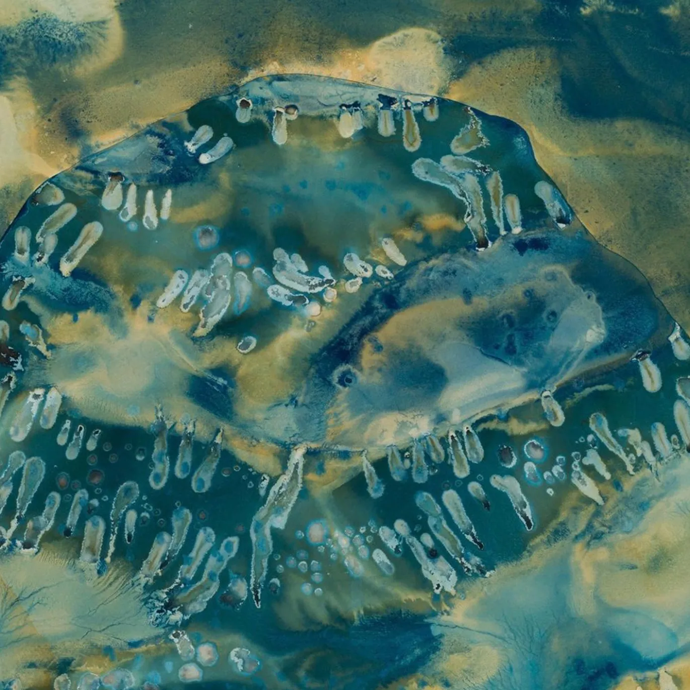 When the Mountain Washed Ashore Blu Pittura Astratta su Carta