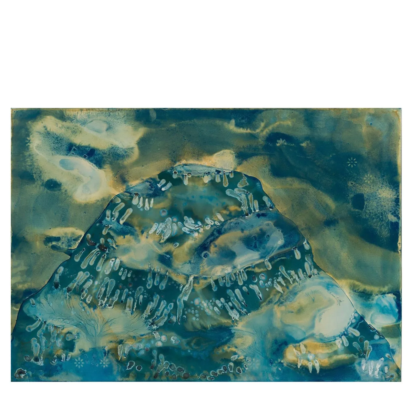 When the Mountain Washed Ashore Blu Pittura Astratta su Carta