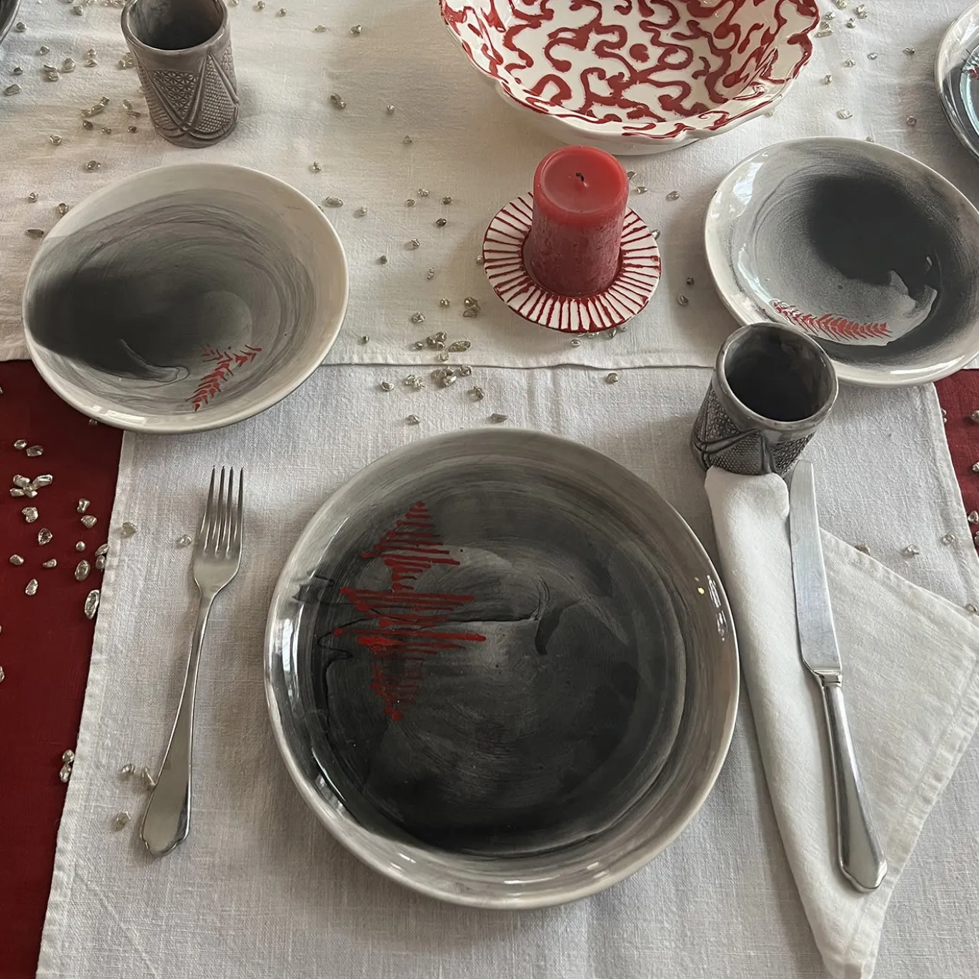 Xmas Gio Piatto da pranzo rotondo nero e rosso #4