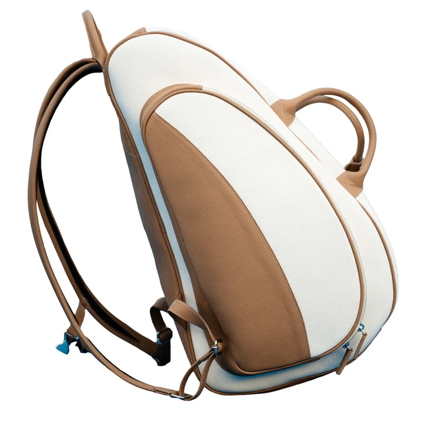 Zaino in pelle bianco e beige per tennis, padel e pickleball