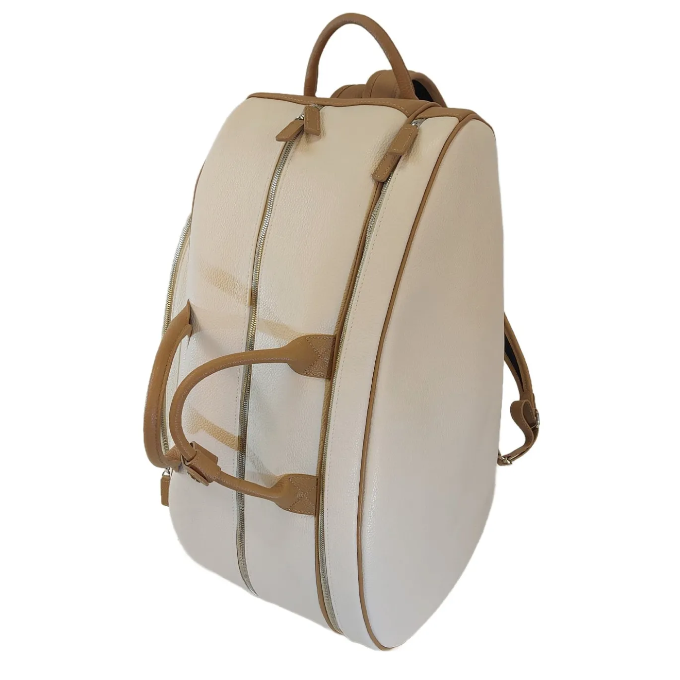 Zaino in pelle bianco e beige per tennis, padel e pickleball