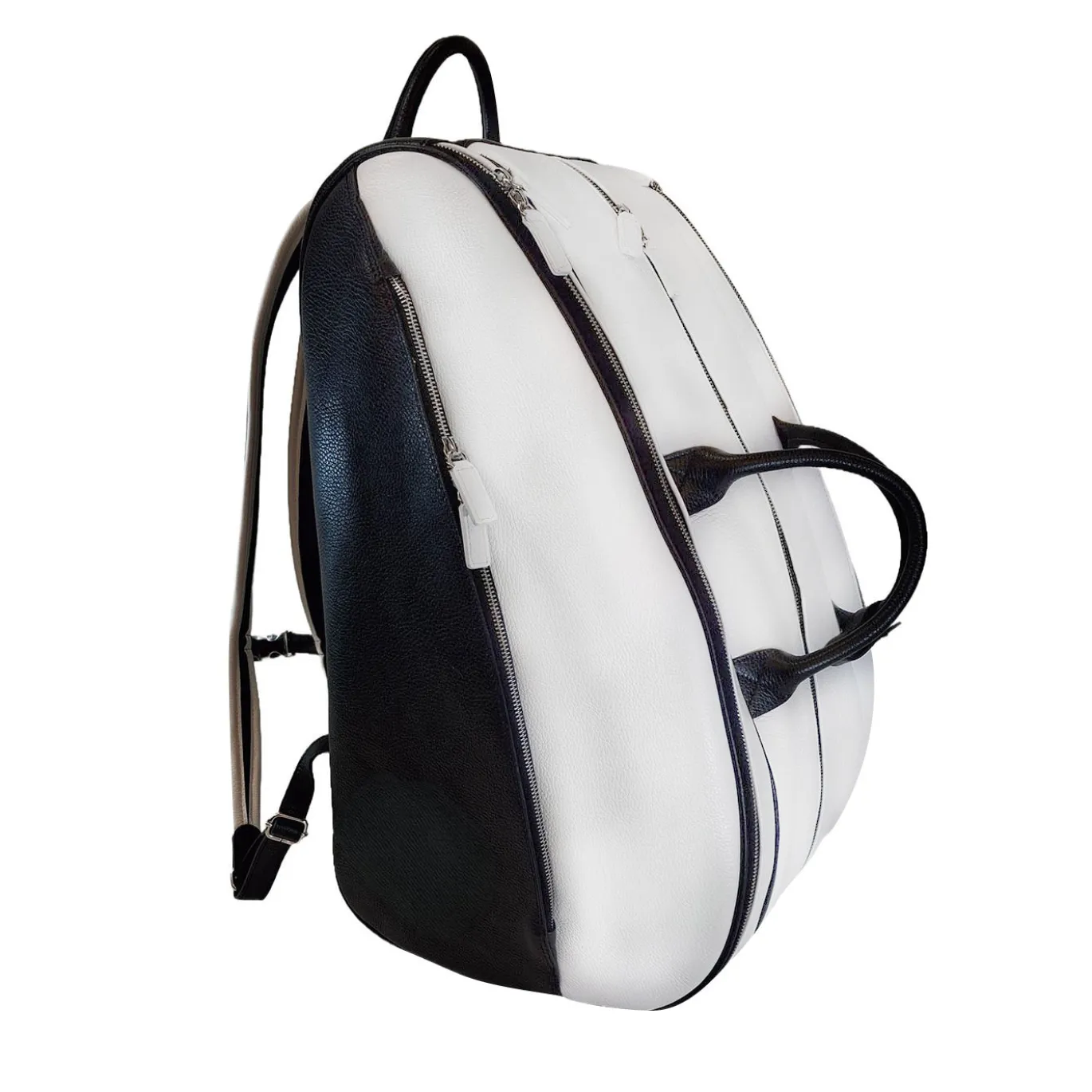 Zaino sportivo All Rackets in pelle bianca e nera