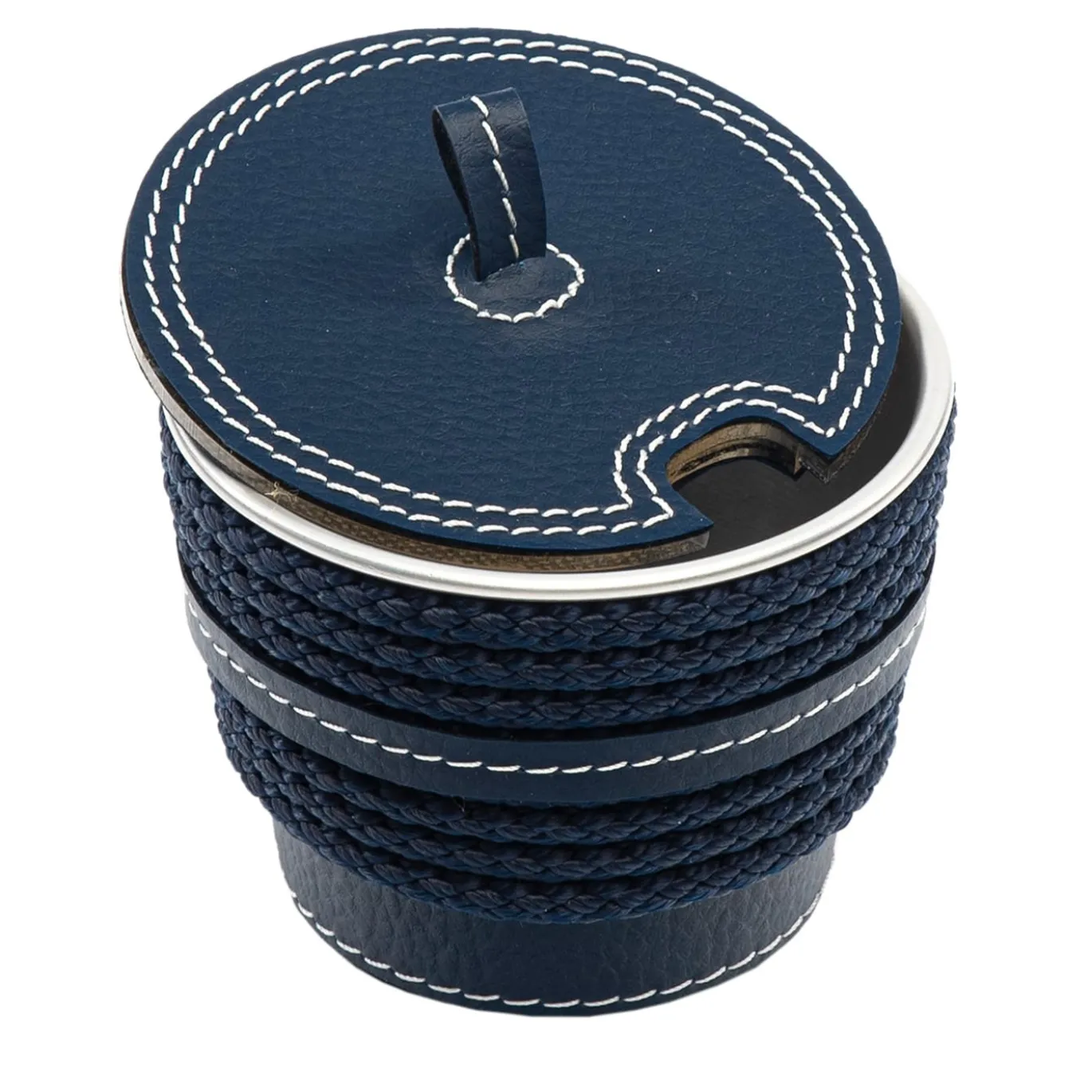 Zuccheriera blu in ecopelle con inserti in corda