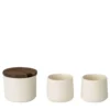 Zuccheriera in ceramica con coperchio in legno e piccole tazze in ceramica